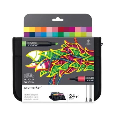 Imagen de Winsor &amp; Newton ProMarker Pack rotuladores de diseño para estudiantes, multicolor, Diseñador escolar, Set 24