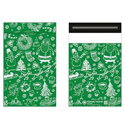 Imagen de Paquete de 50 bolsas autoadhesivas polietileno Navidad 15 x 18 pulgadas (50 unidades), color verde