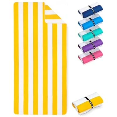 Imagen de Fit Flip Toalla Microfibra Playa Ligera, Fina y de Secado rápido Grande 100% reciclada a Rayas Amarillo limón Blanco 160 cm x 90
