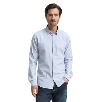 Imagen de TOM TAILOR Hombre Camisa Slim Fit con estructura 1023881, 24183 Light Blue White Structure, XXL