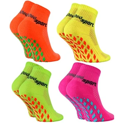 Imagen de Rainbow Socks Niñas Niños Calcetines Antideslizantes de Deporte 4 Pares Naranja Verde Amarillo Rosa Talla 24 29