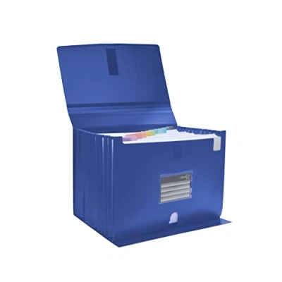 Imagen de office box Clasificador Organizador con Fuelle 12 Divisiones Base de V lock y Lomo expansible XXL gran capacidad by (Azul)