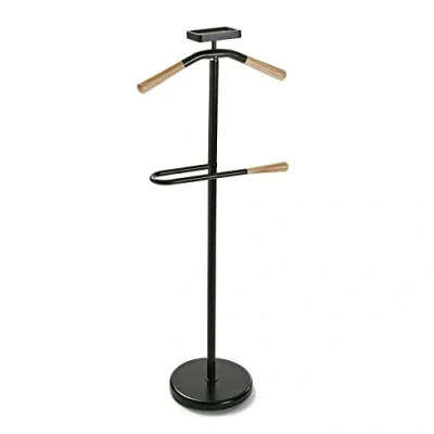 Imagen de Versa Cham Galán de Noche Moderno Multifuncional con 2 Perchas o Colgadores para Ropa Hombre Mujer, Medidas (Al x L An) 108 44 25 cm, Metal, Color Negro y Madera
