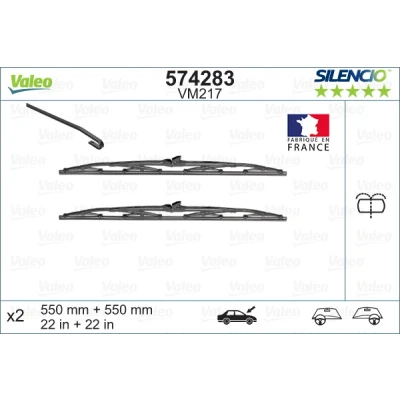 Imagen de Limpiaparabrisas Valeo Silencio, Silencio Conventional Set 574283 delante Estándar con boquilla incorporada de lavado PEUGEOT: 405 II Berlina