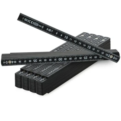 Imagen de com four® Metro Plegable 5X de plástico 2 Metros con 10 Secciones métrico en Negro (5 Piezas Negro)