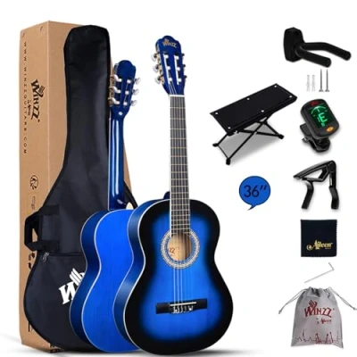 Imagen de Winzz Guitarra Clásica 3/4 para Niños Adolescentes Estudiantes Principiantes con Cuerda de Nylon (36 Pulgadas, Azul Brillante)