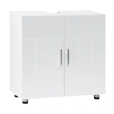 Imagen de EUGAD Mueble Baño Bajo Lavabo con Estante Ajustable, Armario de Suelo para Almacenamiento, Puertas y Bisagras, MDF Patas, Blanco, 60x30x60cm