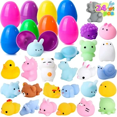 Imagen de JOYIN 24 Piezas de Huevos Pascua Rellenos Mochi (Juguetes Adentro); Espuma para aliviar el estrés Tema Pascua, la búsqueda Premio Suministros Juguetes