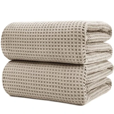 Imagen de Polyte Toalla de baño Microfibra Sin Pelusa y Secado rápido Estructura gofre Muy Grande Beige 89 x 178 cm 2 Unidades