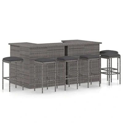 Imagen de vidaXL Set de Bar para Jardín 8 Piezas y Cojines Asiento Silla Mesa Patio Terraza Barra Bistró Muebles Mobiliario Ratán Sintético Gris