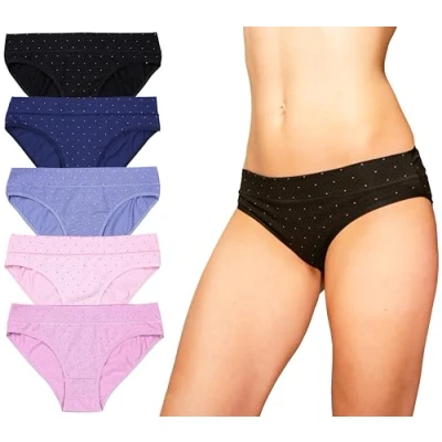 Imagen de Alkato Ropa Interior Femenina de Algodón Bragas Cintura Alta con Encaje Pack 5, 188117 LO Calzoncillos/Mezcla Colores, M