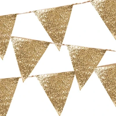 Imagen de Talking Tables Luxe Gold Glitter Bunting Decoraciones de Fiesta Temporada Festiva Guirnalda Navidad con Purpurina Dorada para Colgar (3 m), Color