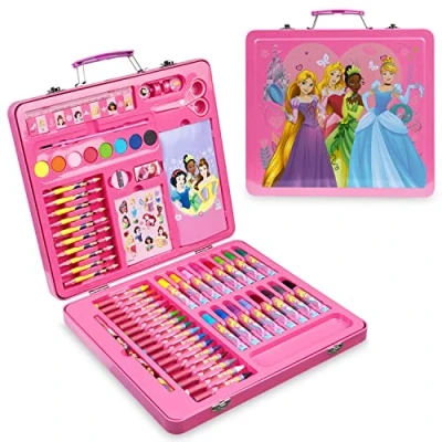 Imagen de Disney Princesas Maletin Pinturas para Niñas Estuche Colores Niña Completo con Rotuladores Lápices de y Pegatinas Actividades Colorear