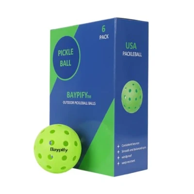 Imagen de Baypify Pelotas de pickleball para exteriores, paquete 6 bolas verdes, diseño 40 agujeros, aprobado por USAPA y sancionado jugar en torneos