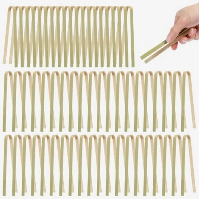 Imagen de 60 pinzas de bambú para servir, mini azúcar, aptas lavavajillas, aperitivos, multifuncionales, pequeñas hielo alimentos, cubitos hielo, pasteles frutas