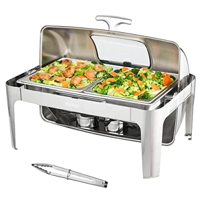 Imagen de VEVOR Juego de Plato Frotamiento Rectangular 4,25 L Cada Una, Calentador Bufé Acero Inoxidable 201, Alimentos Combustible para Hotel Catering Restaurante