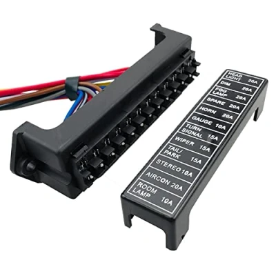 Imagen de Aiqeer 12 Vías Portafusibles Coche con Precableado, 2 Entradas 4 Salidas Bloque Fusibles Cuchilla Estándar, Caja Marino 10 Piezas Estándar (12V / 24V 32V 48V Universal)