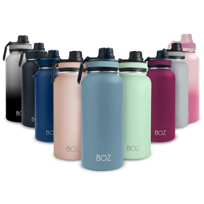 Imagen de BOZ Botella Agua Acero Inoxidable de 1l, Térmica 1 Litro con Aislamiento Doble Pared, Termo Fría y Caliente Boca Ancha Sin BPA, Isotérmica Antiderrame Color Azul Pizarra