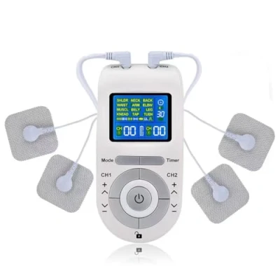 Imagen de Electroestimulador Muscular, Función TENS, EMS y Masaje Doble Canal 12 Modos para Aliviar el Dolor Muscular Fortalecer los Músculoscon 8 Almohadillas de Electrodos