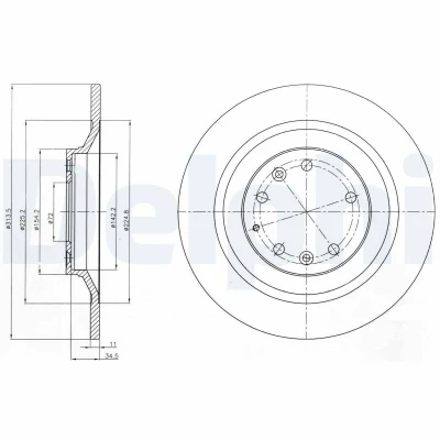 Imagen de DELPHI Disco de freno MAZDA: 6 Berlina 314mm 11mm 5 macizo BG4318 Discos freno,