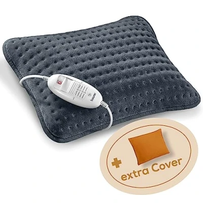 Imagen de Beurer HK 48 Cosy Almohadilla eléctrica para sofá con calentamiento rápido, 3 ajustes de temperatura iluminados y desconexión automática, cojín suave funda fieltro adicional, naranja