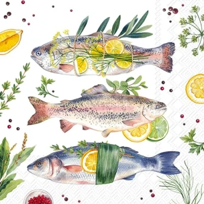 Imagen de IHR 20 servilletas de papel con diseño pescado limón para decorar la mesa, también decoupage y decoupage, 33 x cm