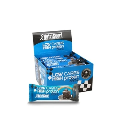 Imagen de NUTRISPORT Barritas Proteína Low Carbs Suplementos Deportivos Proteínas para masa Muscular con Fibra Energy Protein Bar Recuperador Sabor Brownie 16 unidades