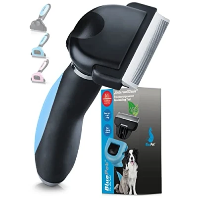 Imagen de BluePet® Cepillo Profesional Para Gatos y Perros de Pelo Corto Peine Eliminación del Subpelo Muerto un Pelaje sano (2.0 Autolimpiante Azul)