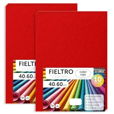 Imagen de m office Fieltro para Manualidades, de Colores, Suave y Flexible, Material Costura, Telas Patchwork, Ideal proyectos DIY, artesanía o decoración, 40x60cm (rojo, 20 uds)