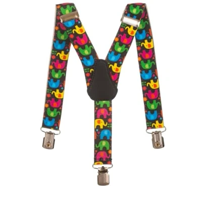 Imagen de Olata Tirantes De Tela Elastizada Infantiles Unisex En Forma Y Con Diseño Elefante 1 5 Años 2.5cm. Negro