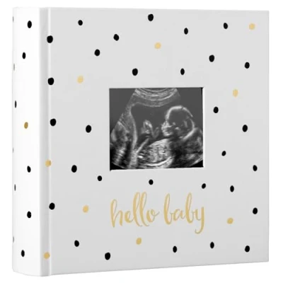 Imagen de Pearhead Álbum de fotos para bebé, libro recuerdo padres nuevos y futuros, accesorio bebé neutro género, lunares negros dorados