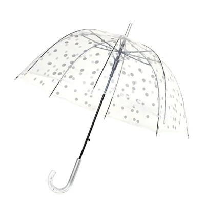 Imagen de SMATI Paris Paraguas Burbuja en color plata Lunares Transparente; Cortaviento; Apertura automática; Mango estilo cristal; Diseño francés ; forma de cúpula