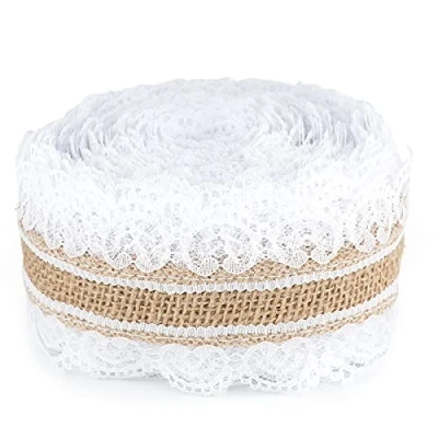 Imagen de G2PLUS 10M Cinta De Arpillera Yute Encaje Vintage 2.5CM Natural para Bodas Navidad Manualidades Regalos