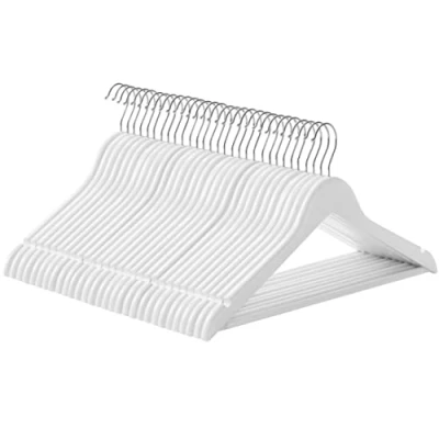Imagen de SONGMICS Percha de Madera Maciza, Juego 30, con Ranuras para Hombros, Barra Antideslizante Pantalones, Gancho Giratorio 360, Trajes, Camisas, Abrigos, Blanco CRW031WT