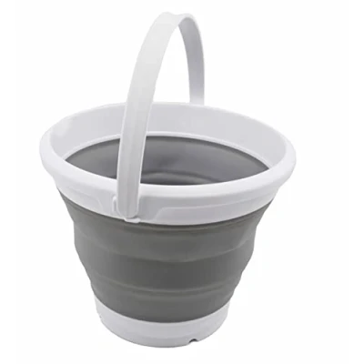 Imagen de SAMMART cubo de plástico plegable 5,5 l (1,4 galones), bañera redonda plegable, agua pesca portátil, maceta para exteriores que ahorra espacio, blanco y gris, 1)