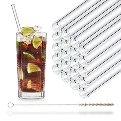 Imagen de HALM Pajitas de vidrio 23 cm 20 unidades rectas reutilizables para beber + cepillo limpieza sin plástico apto lavavajillas Sostenible Sorbetes cristal batidos, cócteles, jugo