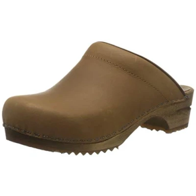 Imagen de Sanita Chrissy Zuecos Abiertos Producto Artesanal Original para Mujer de Piel con Suela Madera Marrón Claro 41 EU