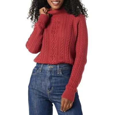Imagen de Amazon Essentials Jersey de Cuello Vuelto y Punto Cable Tipo Pescador (Disponible en Tallas Grandes) Mujer, Rojo Oscuro, 5XL Grande