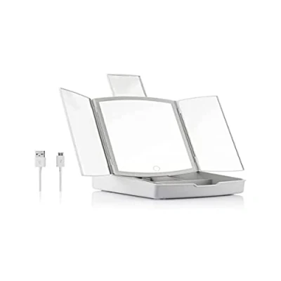 Imagen de InnovaGoods Espejo LED Plegable con Organizador de Maquillaje 3 en 1 Panomir