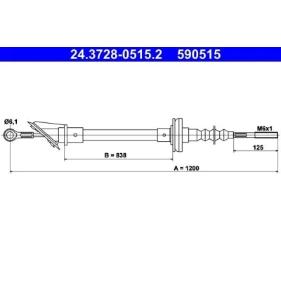Imagen de ATE 24.3728 0515.2 Cable de Embrague PEUGEOT: J5 Furgón, Camión plataforma/Chasis, Bus, CITROËN: C25 Bus
