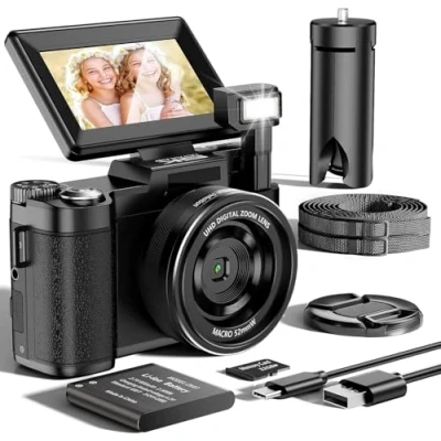 Imagen de Camara de Fotos 5K 64MP Zoom Digital 18X Enfoque Automático, Pantalla IPS 3&quot; 180, Vlogging con Tarjeta Memoria 32GB, Batería 800mAh, Ideal para Principiantes Jóvenes