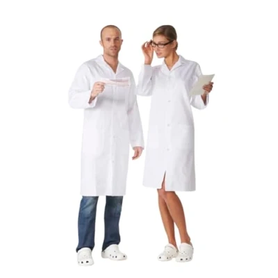 Imagen de KODAMA Blusa blanca de laboratorio 100% algodón, cierre con botones a presión, blanco, M