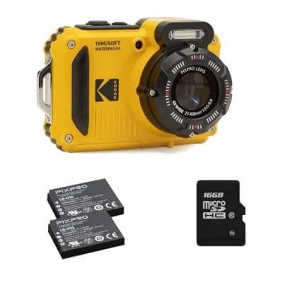 Imagen de KODAK Pixpro Pack WPZ2 + 2 baterías 1 Tarjeta SD Compacto 16 M Pixeles, Resistente al Agua hasta una Profundidad de 15, antigolpes, vídeo 720p, Pantalla LCD 2,7 Batería Li Ion Amarillo
