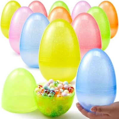 Imagen de JOYIN 12 Huevos de Pascua Surtidos plástico Gigante 7.0 in, Brillantes y Brillantes, para Rellenar golosinas, Recuerdo Fiesta temática Pascua, Caza