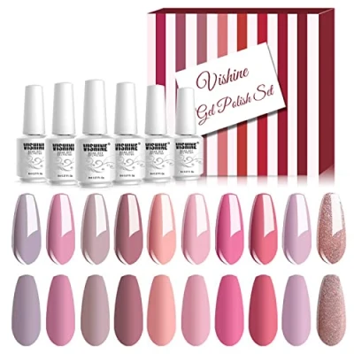 Imagen de Vishine 12PCS Esmaltes Semipermanentes, Primavera rosa Colección Pintauñas Semipermanente con Base, Capa Superior Brillante y Mate, Uñas Gel UV LED 8ml
