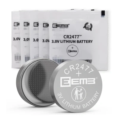 Imagen de EEMB 5 Batería Etiqueta de CR2477, Litio 3V con Soldadura DL2477、ECR2477 para Velas ElectróNicas, Luces, Control Remoto, Llaveros, Alarmas, Sensores Contacto