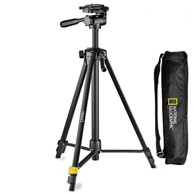 Imagen de National Geographic Kit Trípode Foto Mediano, Bolsa, Rótula 3 way, Zapata Liber.Rápida, Bloqueo por Palanca en Patas Sec, Columna con Cremallera, Carga 1,5 kg, Alum. para Canon, Nikon, Sony, NGHP000