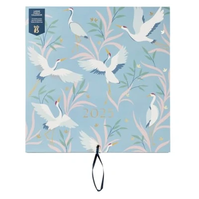 Imagen de Busy B Calendario Familiar de Pared Grande 2025 Diseño Pájaros Azules mensual para familias atareadas con 5 columnas y bolsillos almacenamiento pegatinas colores