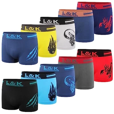 Imagen de L&amp;K Pack de 10 Calzoncillos Bóxer para Hombre Ropa Interior Microfibra Colores/Estampados Mixtos 1213 UN M/L
