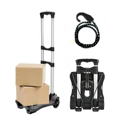 Imagen de Carro Plegable Ultraligero Carretilla de Transporte con 2 Cuerdas Extensibles, Aluminio Ruedas PU,Capacidad Carga 40 kg Ideal para mudanzas, Compras, Maletas